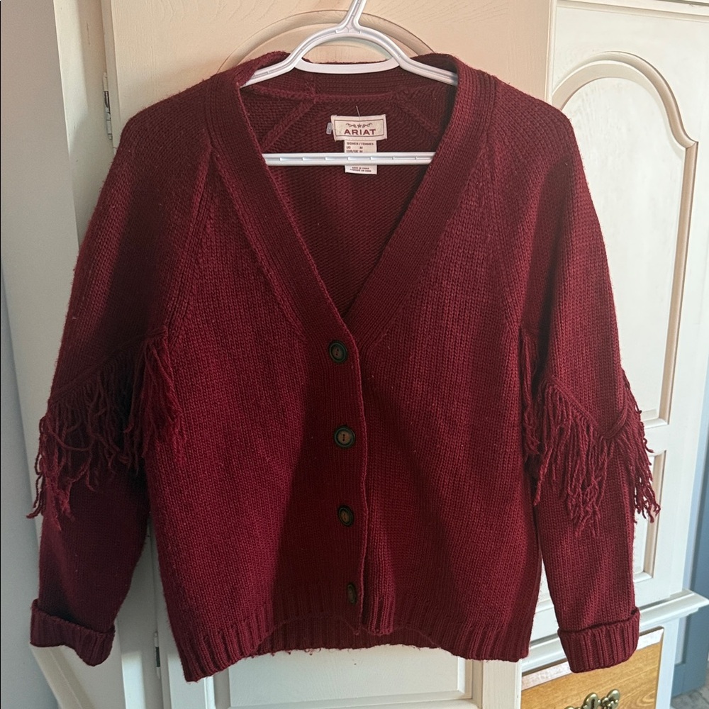 Ariat Women's Deep Red Fringe Cardigan